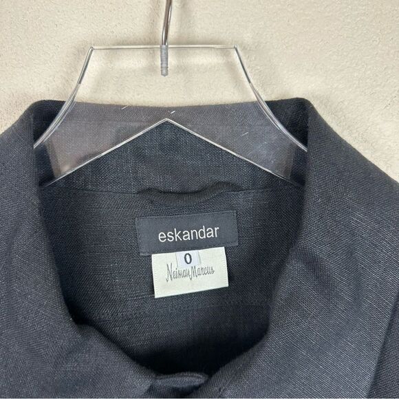 Eskander Black Linen Coat Button Down Oversized Artsy Lagenlook New Size 0 - Picture 2 of 8